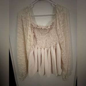 NWT Cream and Lace Long Puff Sleeve Blouse